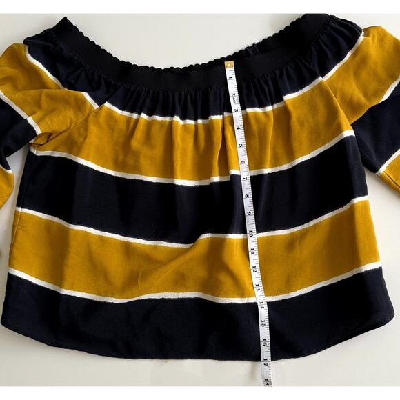 Zara Navy Blue and Mustard Stripes Off The Shoulder Top XS - Picture 5 of 7